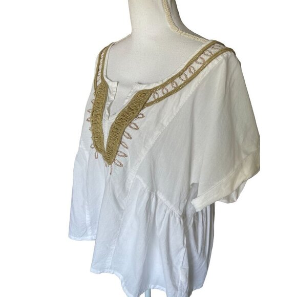 Calvin Klein Jeans White Embroidered Blouse Top Sz XL Sparkly Trim Cotton - Picture 5 of 11